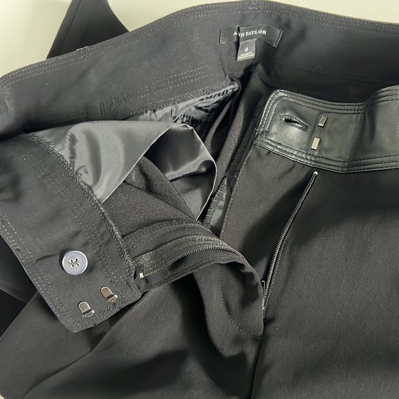 Ann Taylor Black Tuxedo Ankle Pants with Faux Leather Detail size 8 - Picture 7 of 9